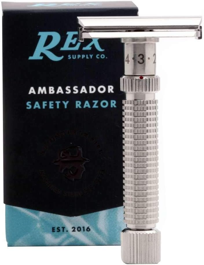Rex Supply Company, Rex Ambassador - Rasoio di sicurezza regolabile a doppio bordo, 100% acciaio inossidabile, realizzato a mano negli Stati Uniti