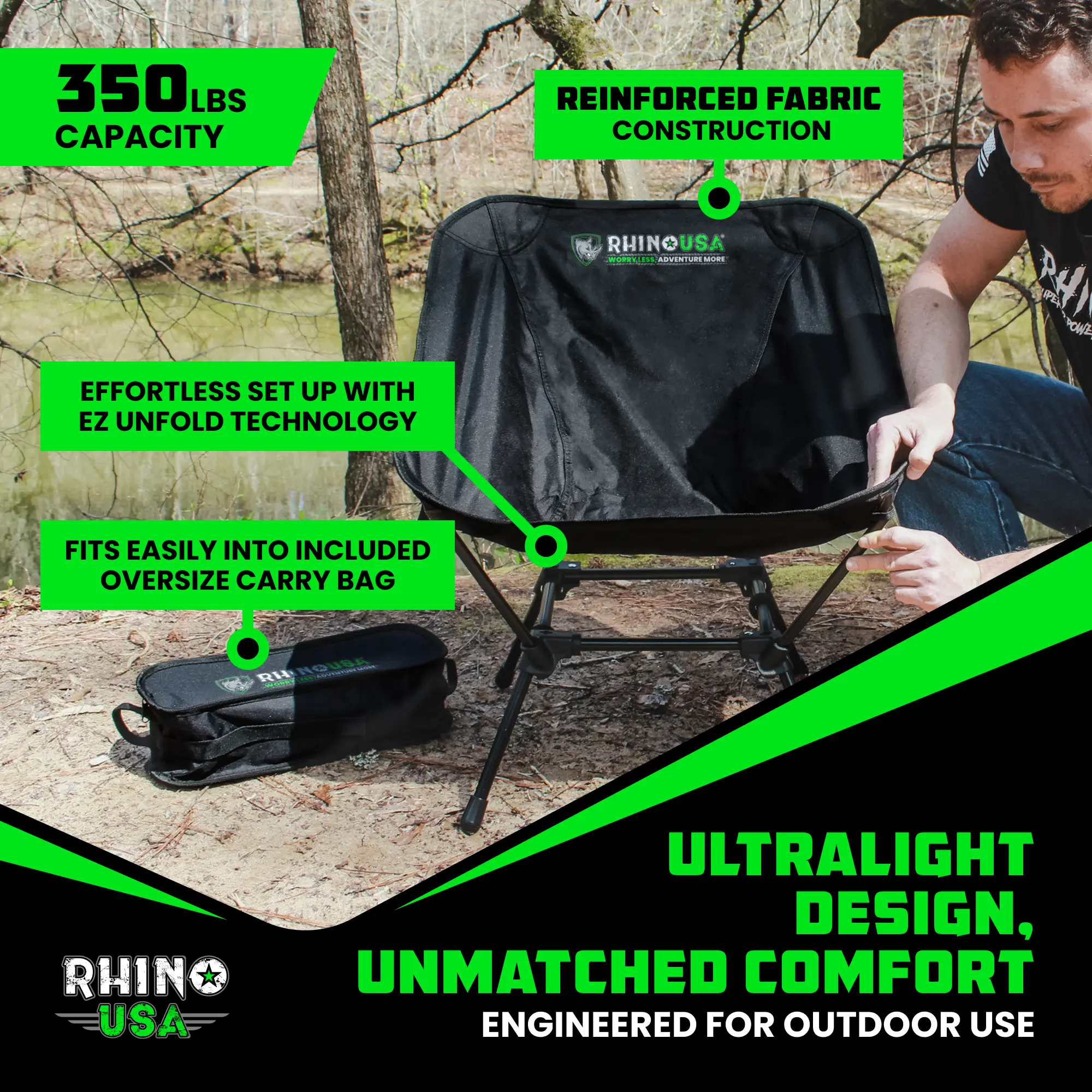Rhino USA Portable Camping Chair (400lbs Capacity) - Collapsible Compact Lightweight Camp Chair
