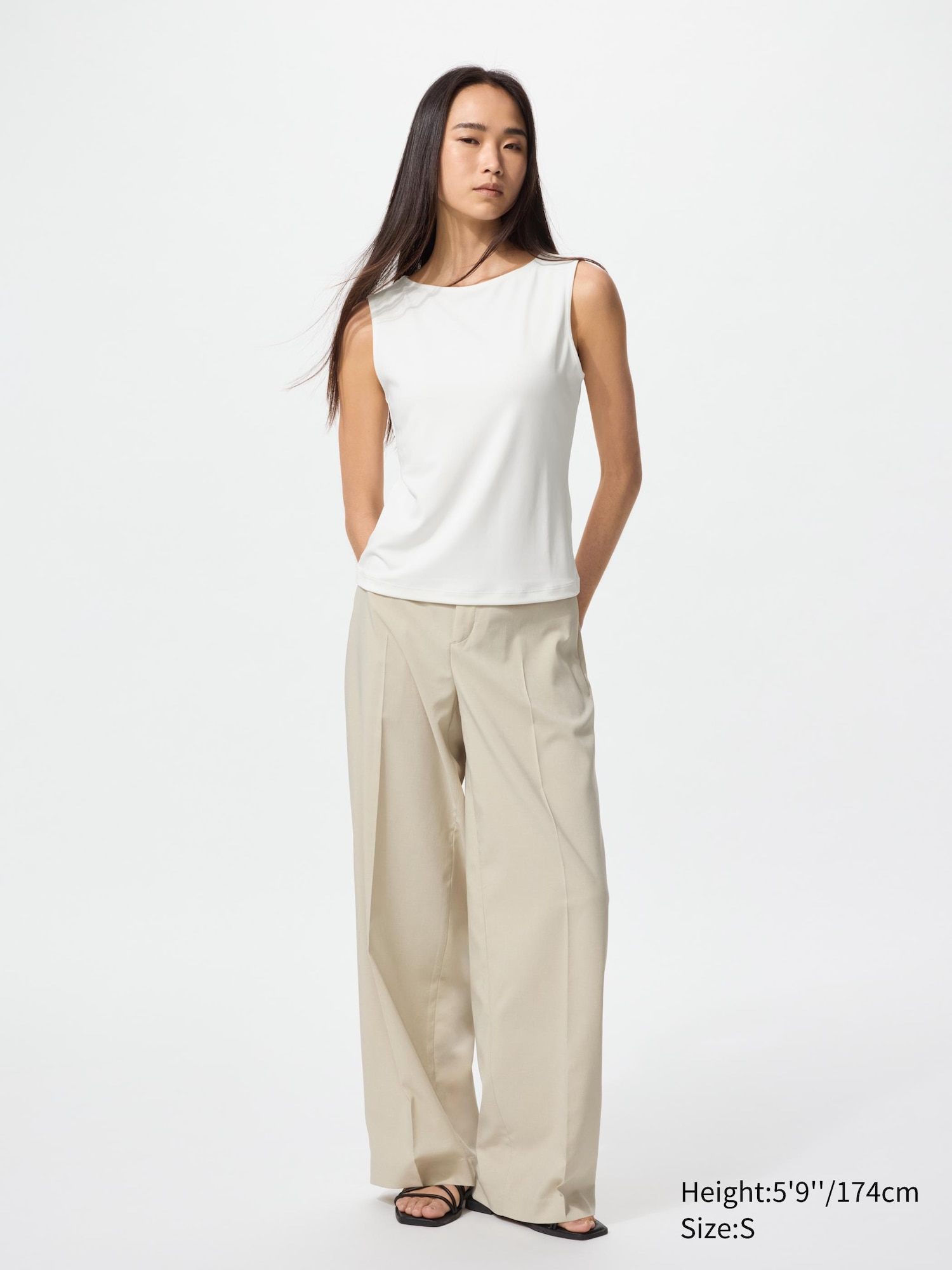 Crepe Jersey Boat Neck Sleeveless T-Shirt