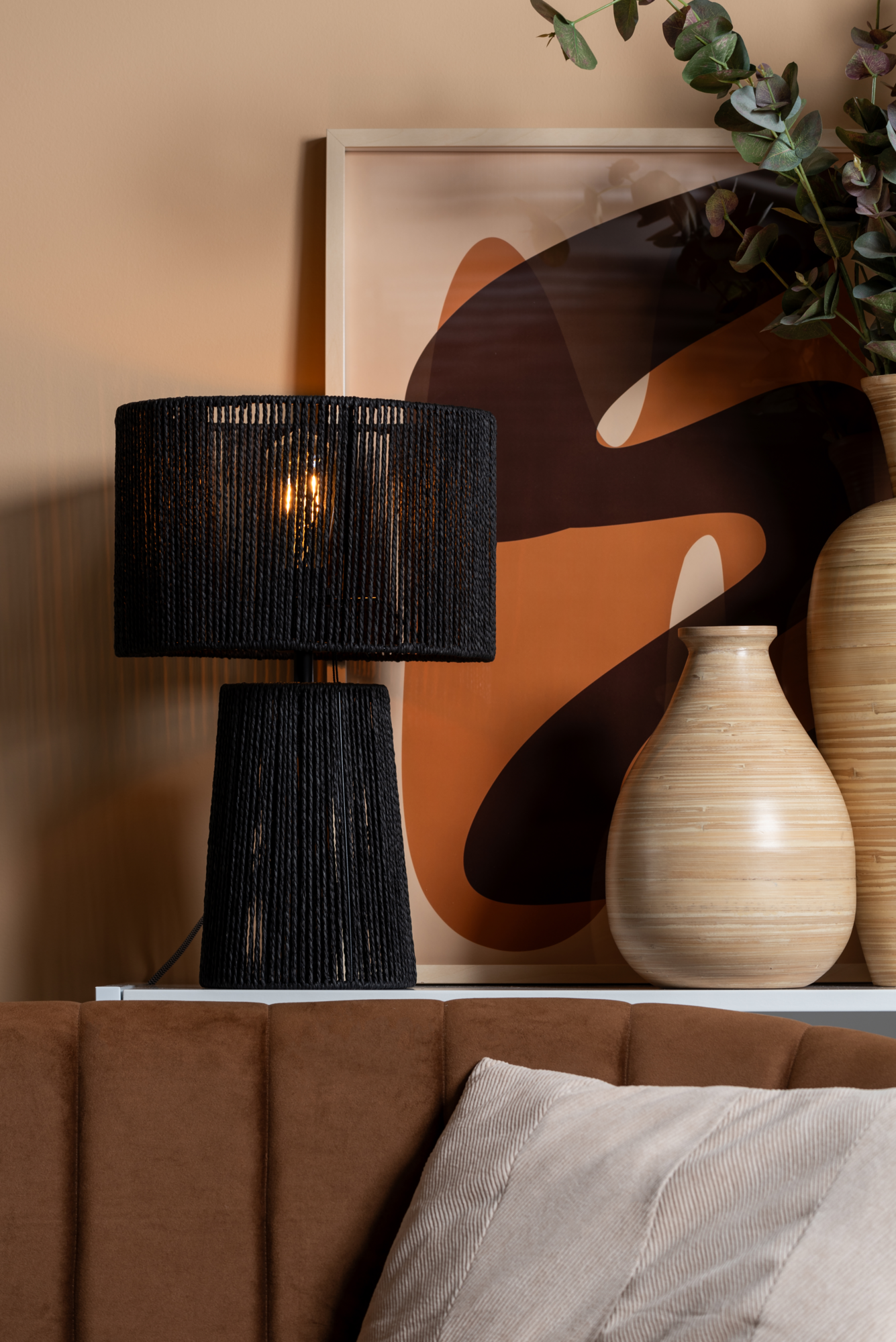 Table lamp Forma pin paper rope black