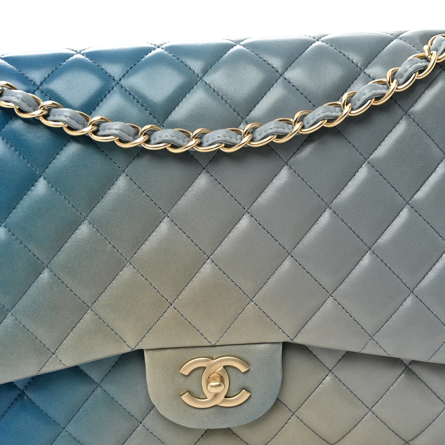 Lambskin Degrade Quilted Maxi Single Flap Light Blue - Top Club