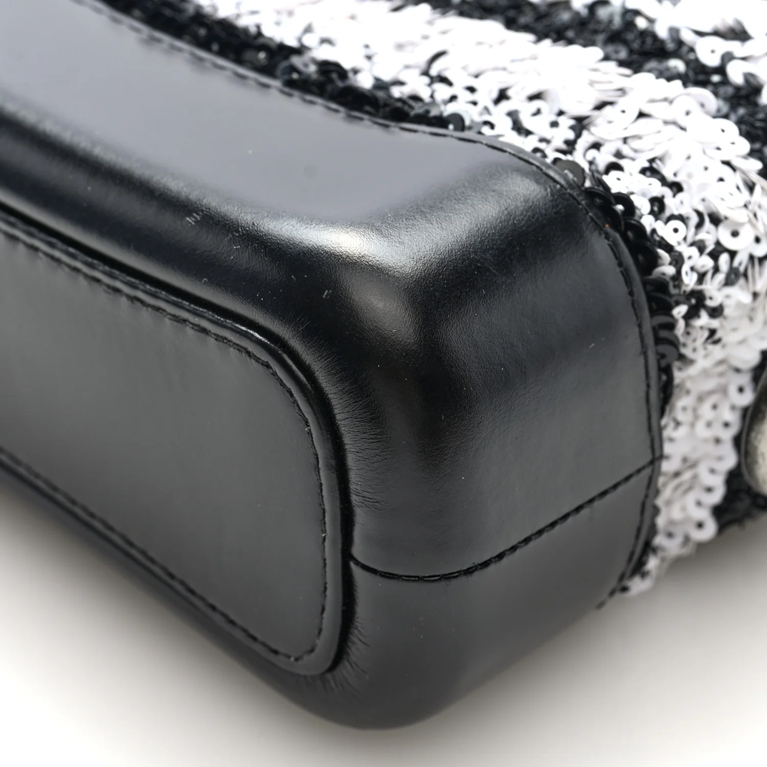 Sequin Calfskin Small Gabrielle Hobo Black White - Top Club