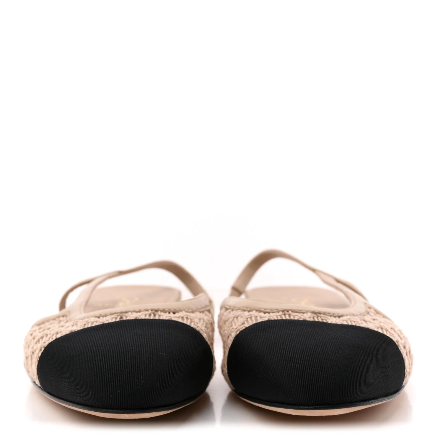 Embroidery Grosgrain Cap Toe CC Slingback Flats 38.5 Beige Black - Top Club