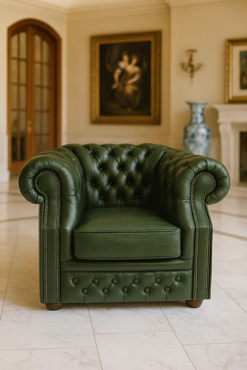 Luxury Chesterfield leather armchair green / dark brown 110 x H. 85 cm - Chesterfield genuine leather living room armchair - Chesterfield furniture - genuine leather furniture - luxury furniture