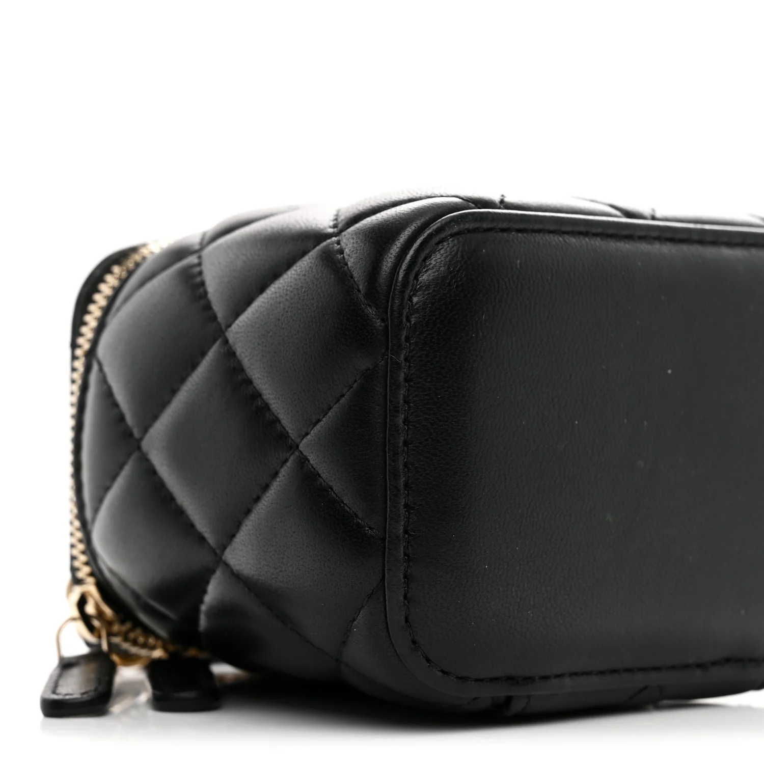 Lambskin Quilted Mini Pearl Crush Vanity Case With Chain Black - Top Club