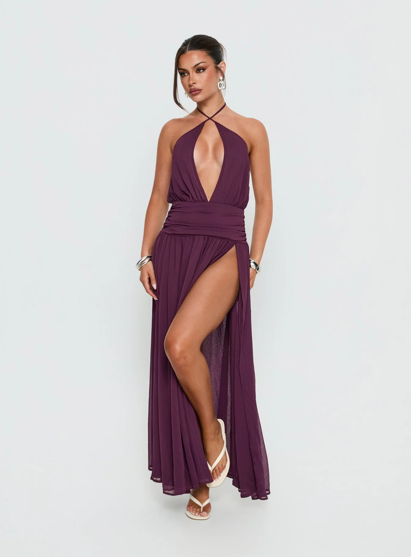 Catherina Blouson Halter Maxi Dress Deep Purple