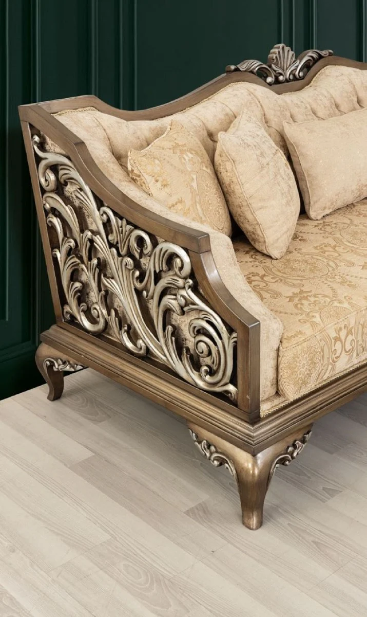 Luxury Baroque Living Room Set Beige / Gold / Brown / Silver - 2 Sofas & 2 Armchairs & 1 Coffee Table - Handmade Baroque Living Room Furniture - Noble & Magnificent
