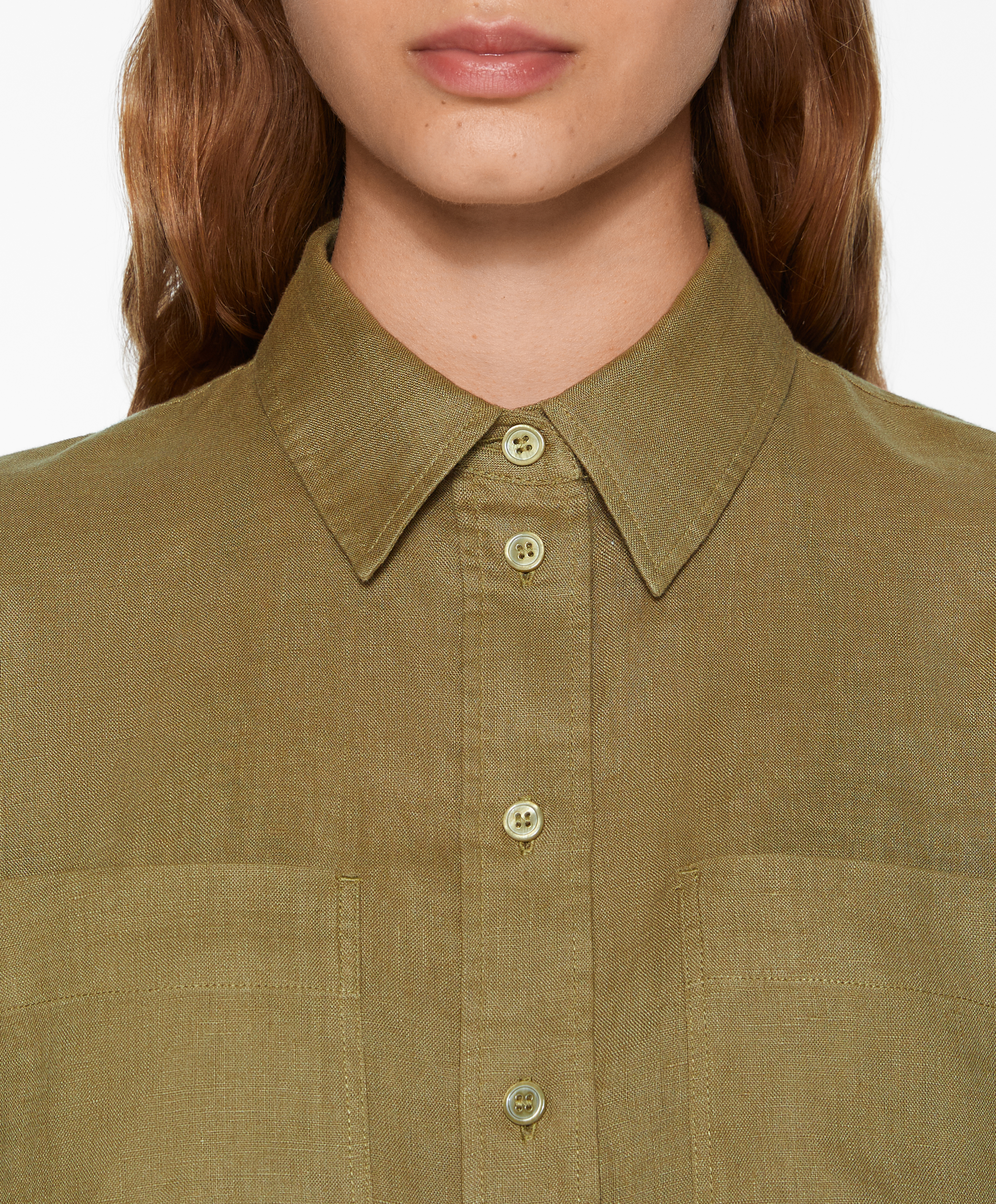 OYSHO 100% linen long-sleeved shirt with pockets