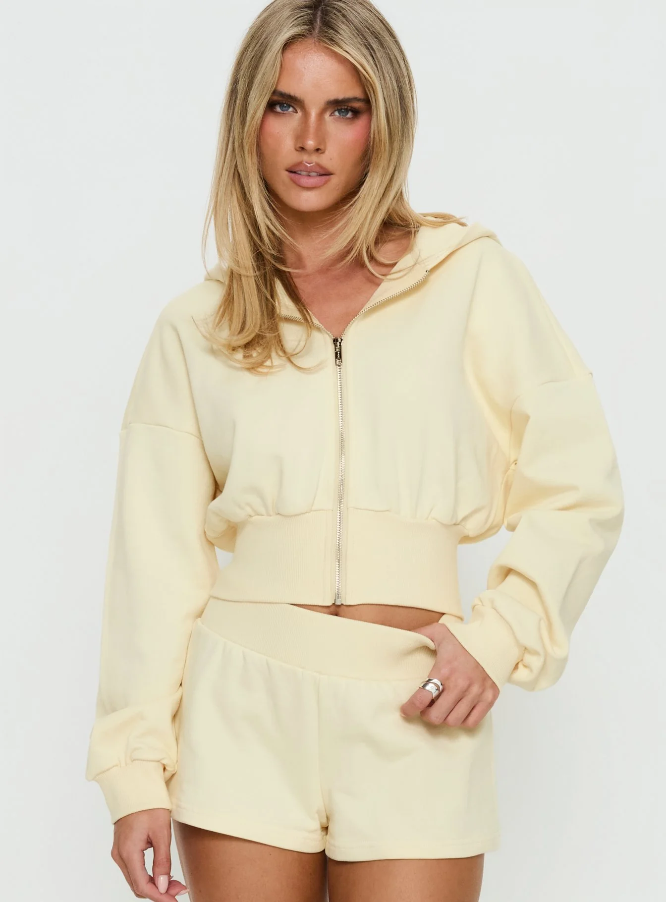 Daytime Cropped Blouson Hoodie Buttercream