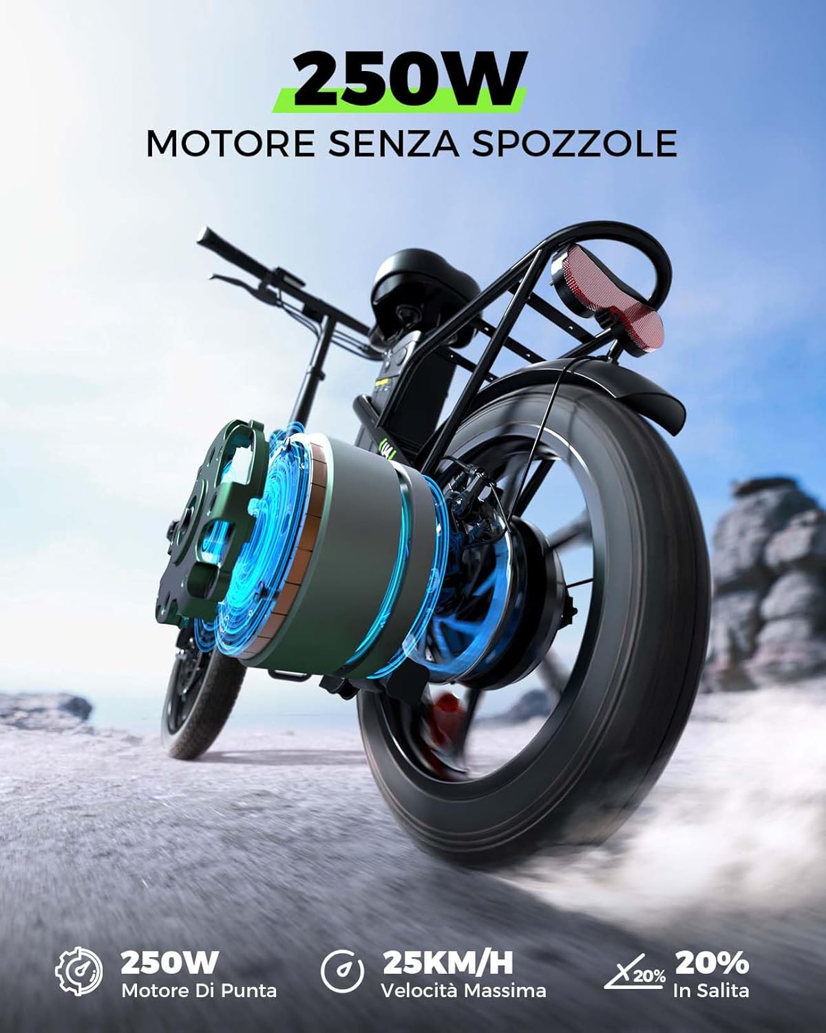 Finbike 250w Bici Elettrica Pieghevole, Bicicletta Elettrica A Pedalata Assistita, 374.4WH Batteria, Max Autonomia 88KM, 3 Modalità Di Guida, Carga 120kg