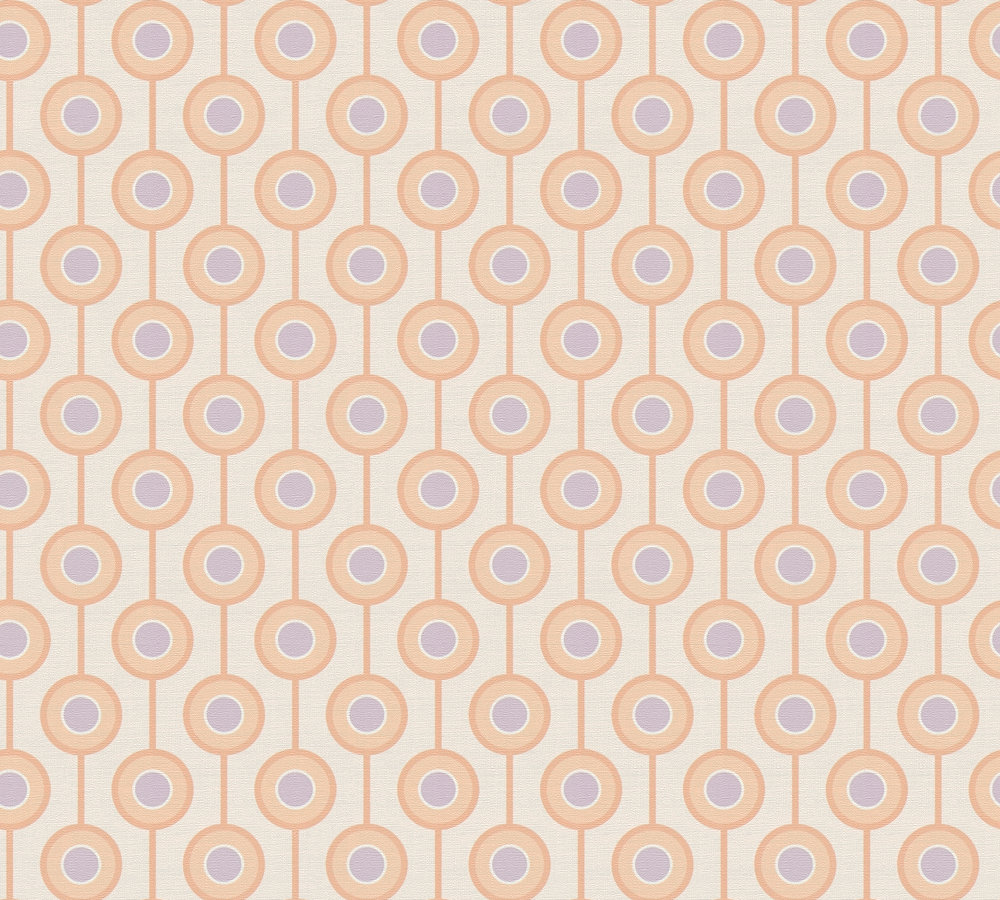 Vliesbehang met cirkelpatroon in zachte kleuren – beige, oranje, paars #1