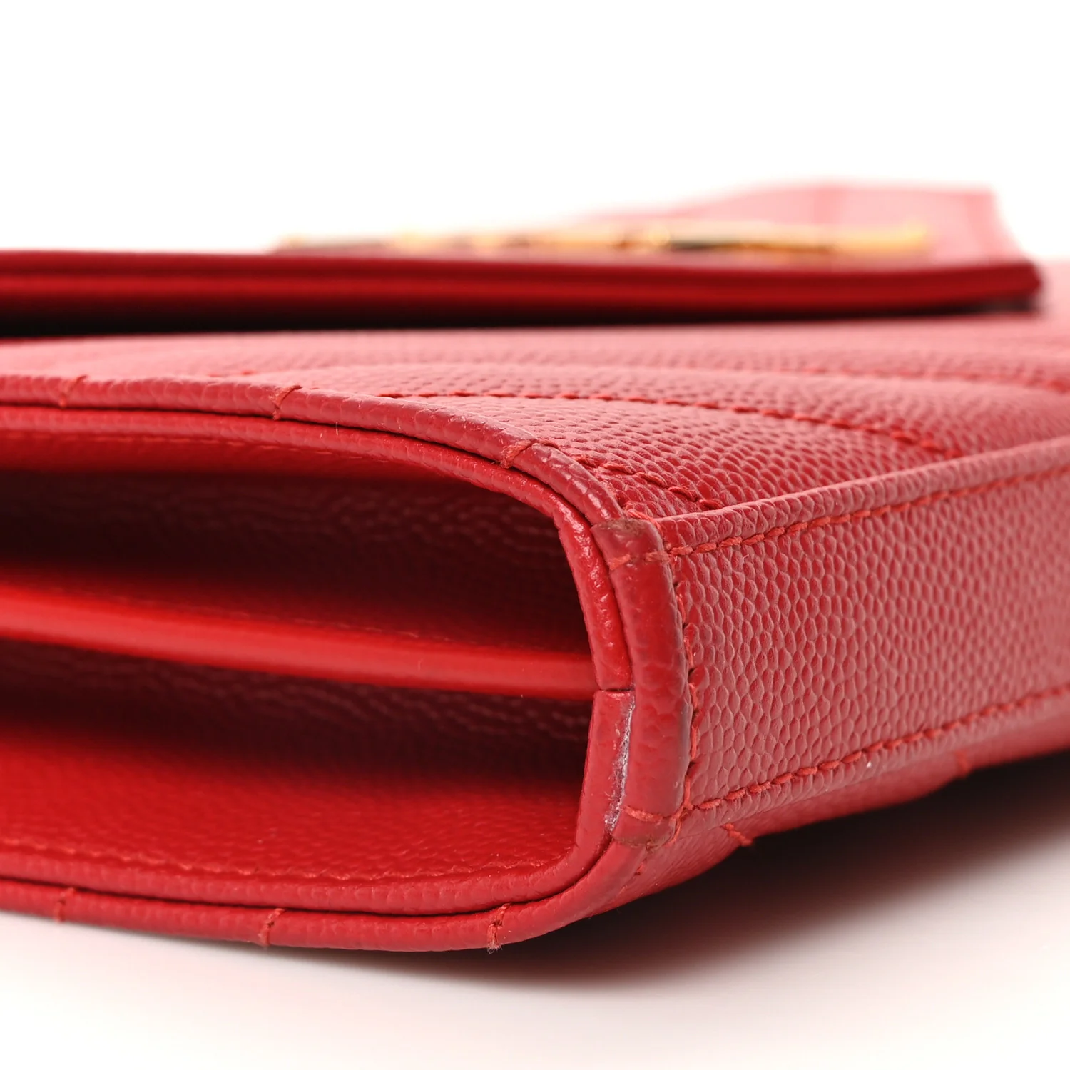 Grain De Poudre Matelasse Chevron Monogram Chain Wallet Red - Top Club