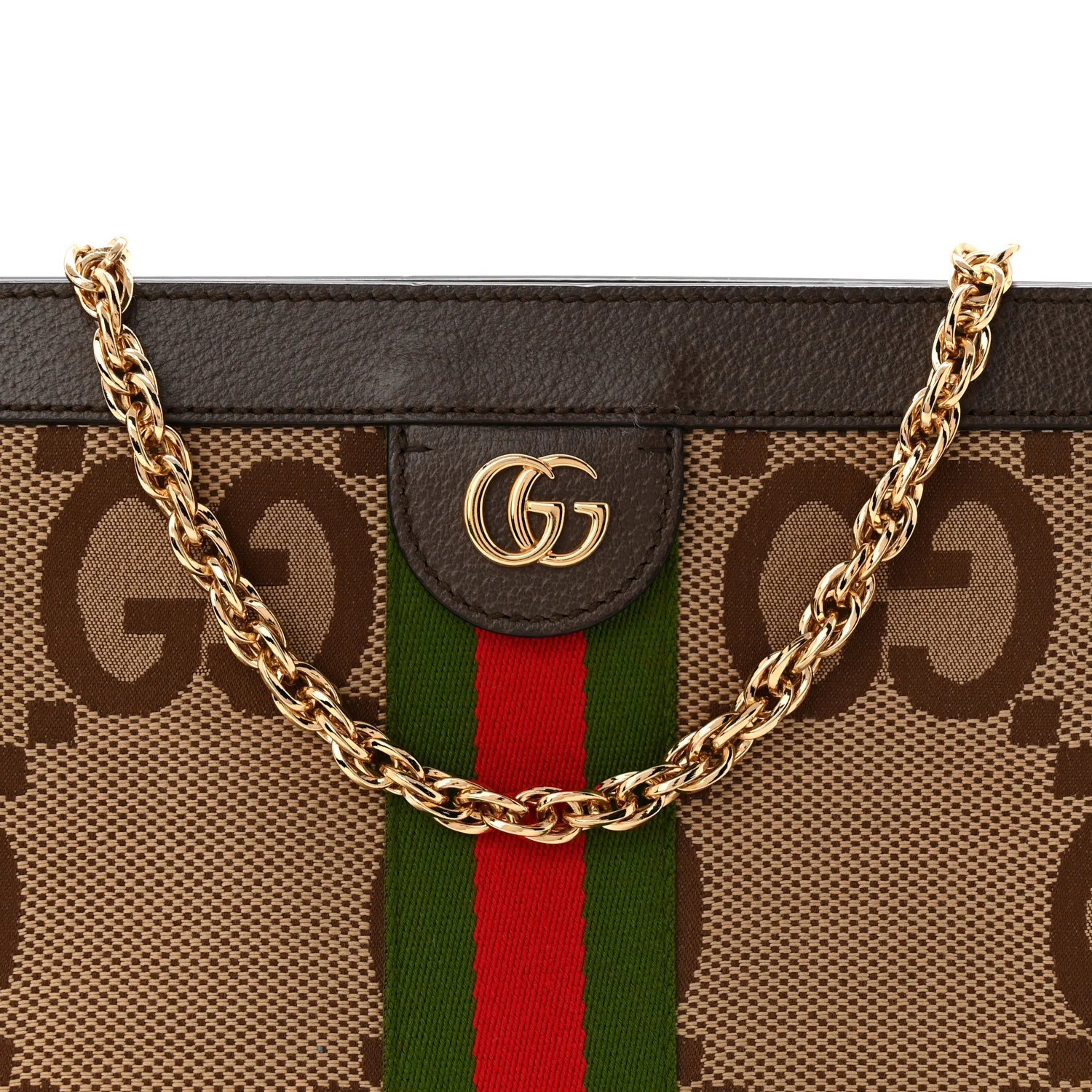 Monogram Jumbo GG Textured Dollar Calfskin Web Small Ophidia Chain Shoulder Bag Camel Ebony New Acero - Top Club