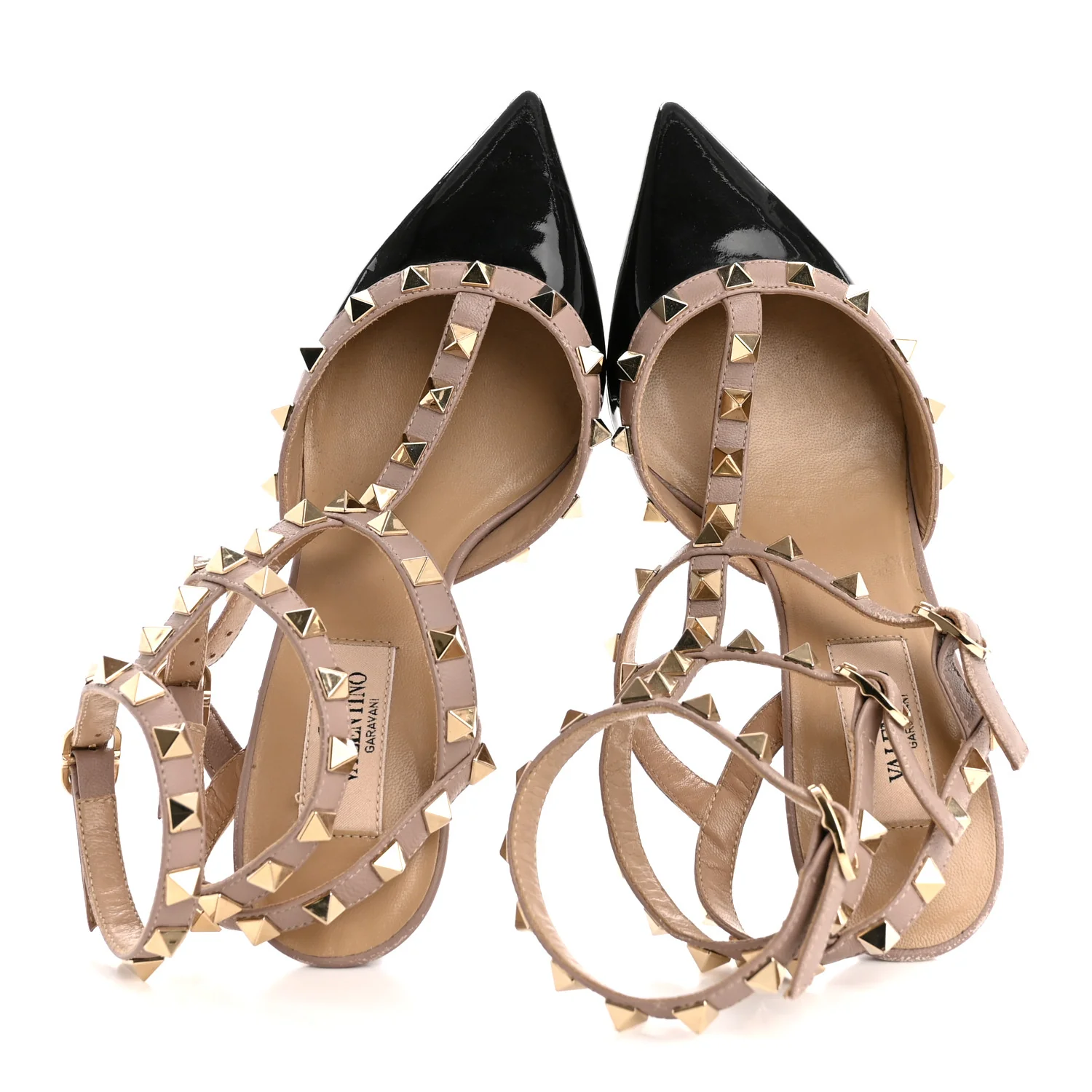 Patent Nappa Rockstud Ankle Strap 65mm Pumps 35.5 Black Poudre