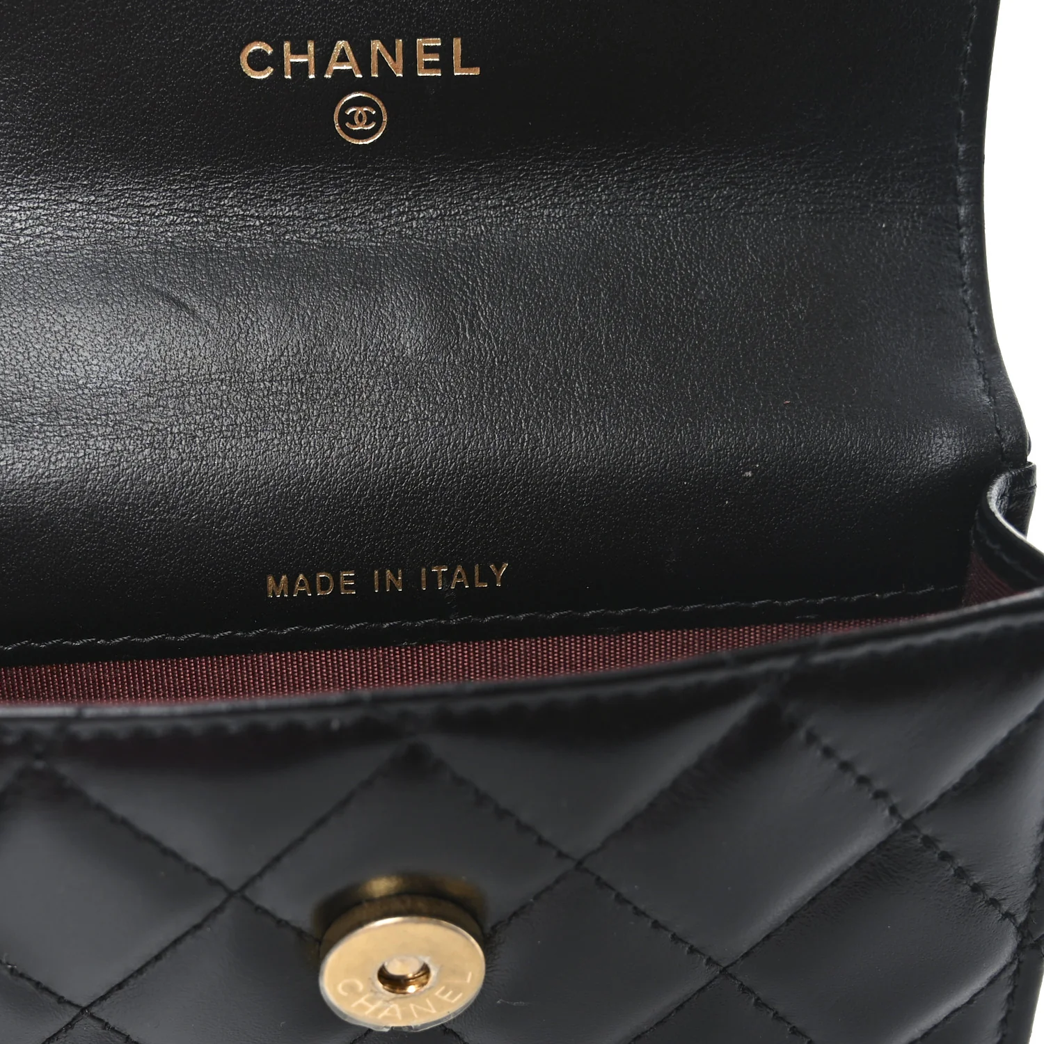 Calfskin Quilted Perfect Fit Coin Purse With Chain Black - Top Club