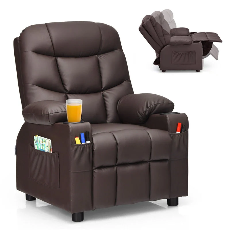 Kids Recliner Chair Adjustable Velvet Lounge Sofa with Cup Holders, 3 Pockets, Retractable Footrest, Toddler Furniture Sofa for Boys Girls Room
