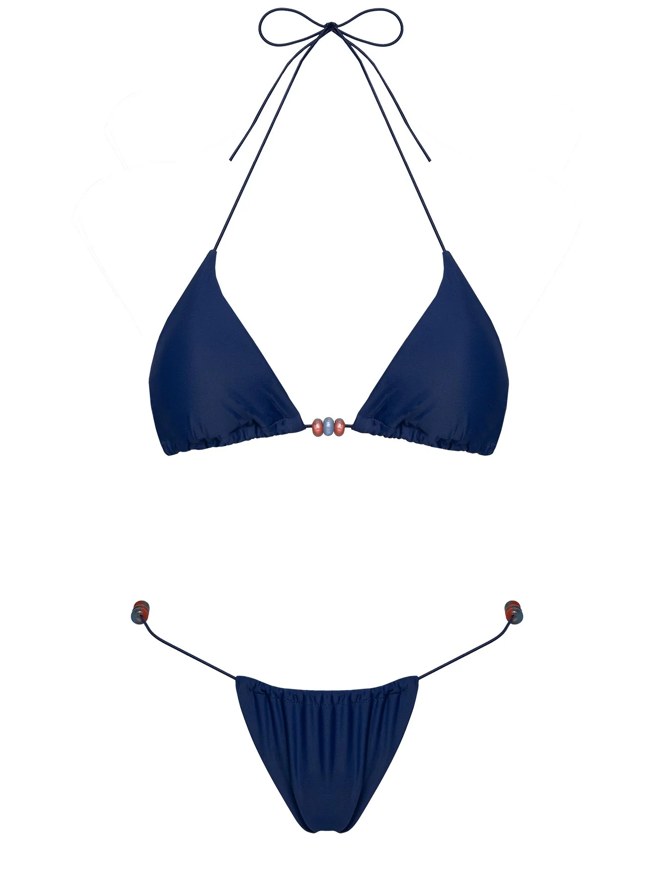On Island Time String Bead Detail Bikini Top Navy