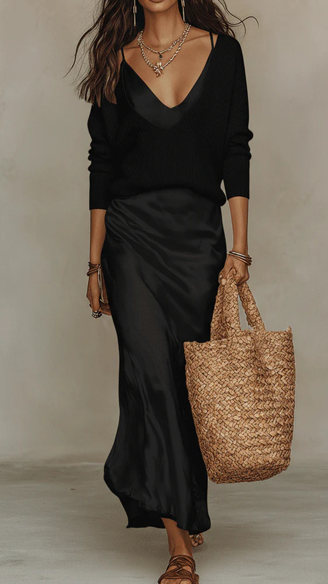 Women's Cotton-Blend Beige Knit & Cami Maxi Skirt Set - Nordfashionstorm - Women's Clothing, Fashion for You - Nordfashionstorm.com