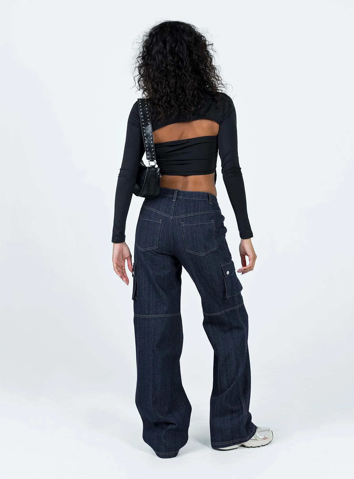 Paige Mid Rise Baggy Cargo Jeans Dark Wash