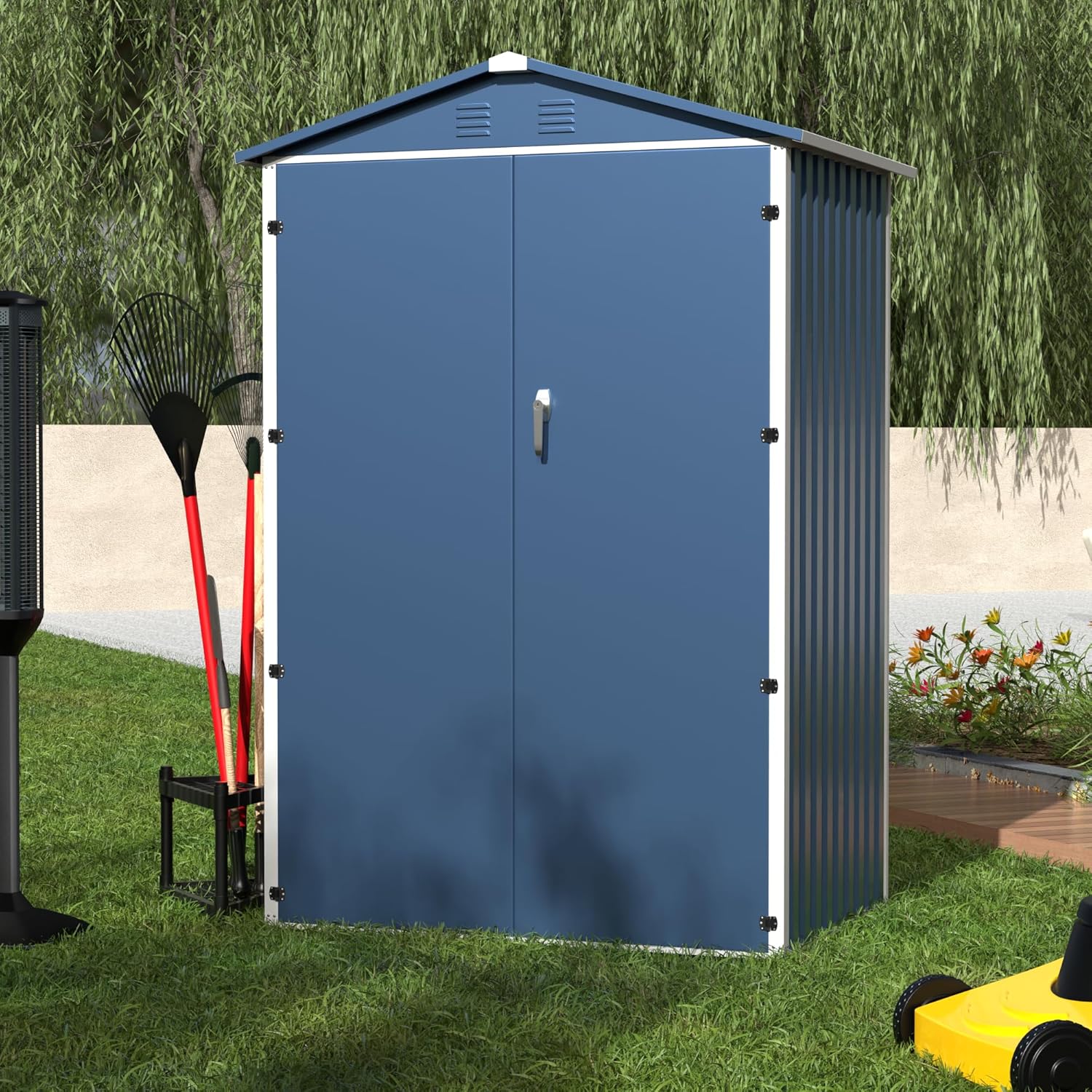 Casetta per attrezzi in metallo, 2 m² con tetto a due falde, altezza 185 cm x lunghezza 125,5 cm x larghezza 88,5 cm, capanno per attrezzi da giardino (blu)