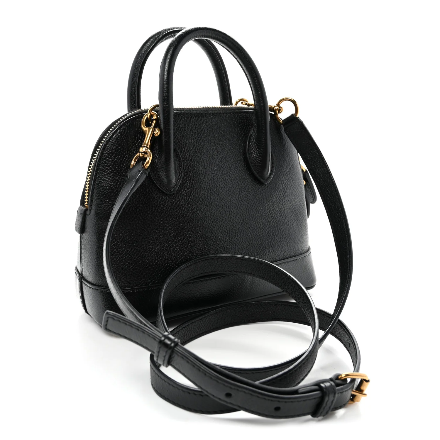 Signature Grained Calfskin Logo XXS Ville Top Handle Bag Black White - Top Club