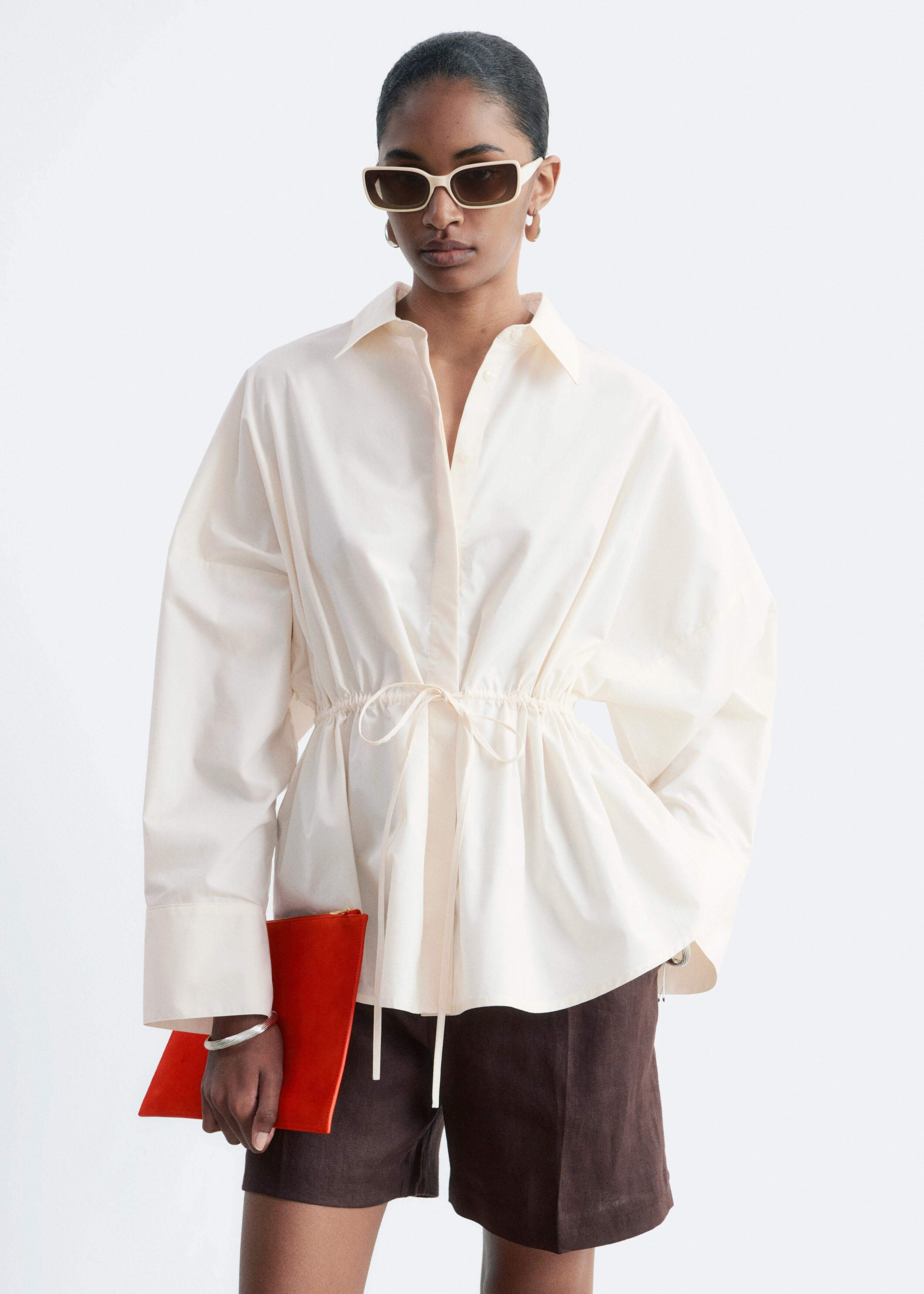 & Other Stories COTTON POPLIN DRAWSTRING SHIRT