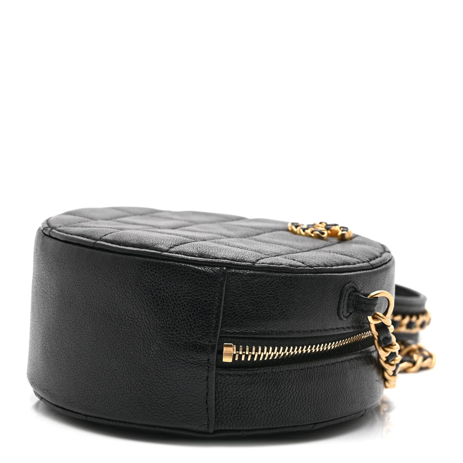 Goatskin Quilted Chanel 19 Round Clutch With Chain Black - Top Club