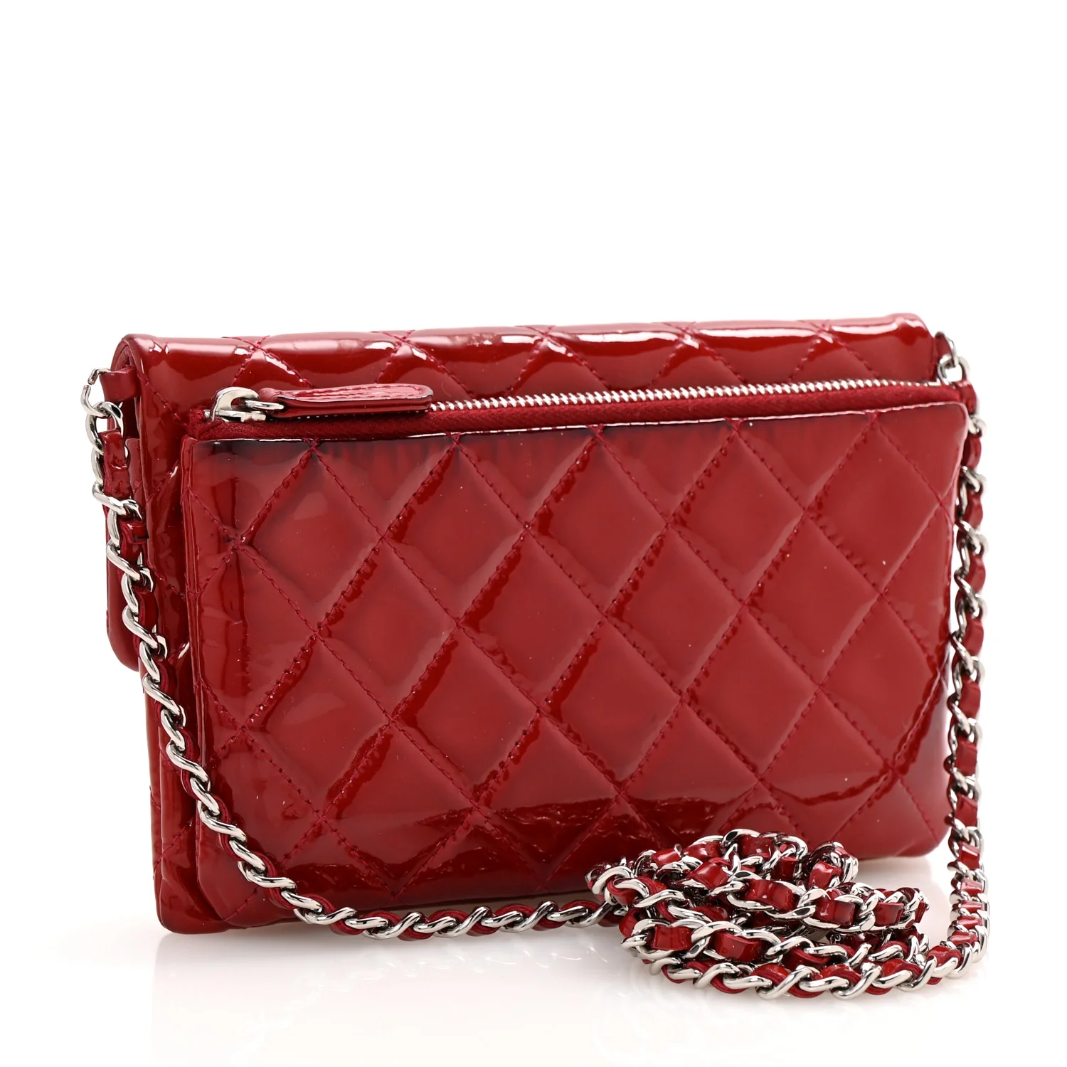 Patent Quilted Mini Flap Clutch With Chain  Red - Top Club
