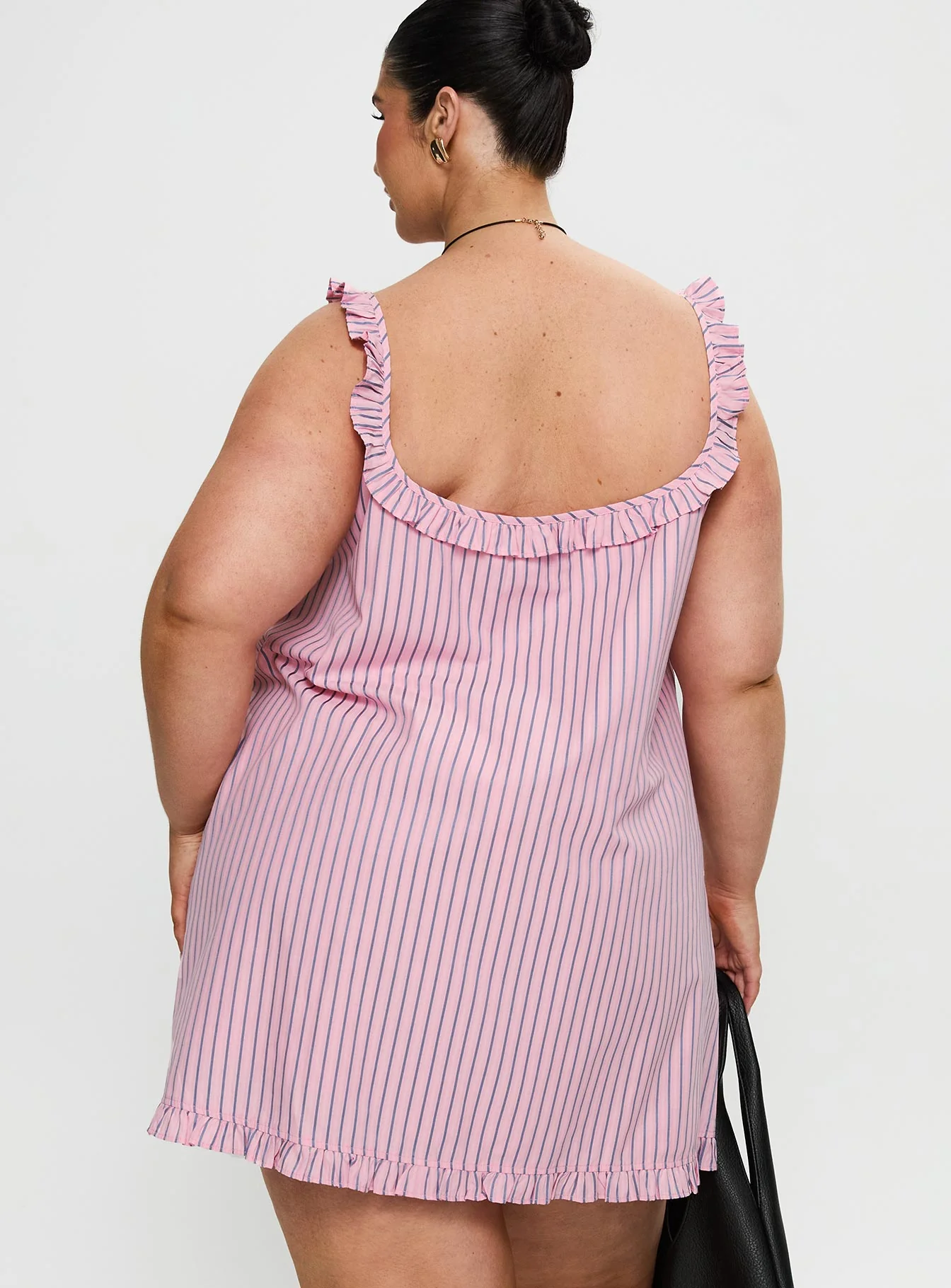 Zalina Babydoll Mini Dress Pink Stripe Curve