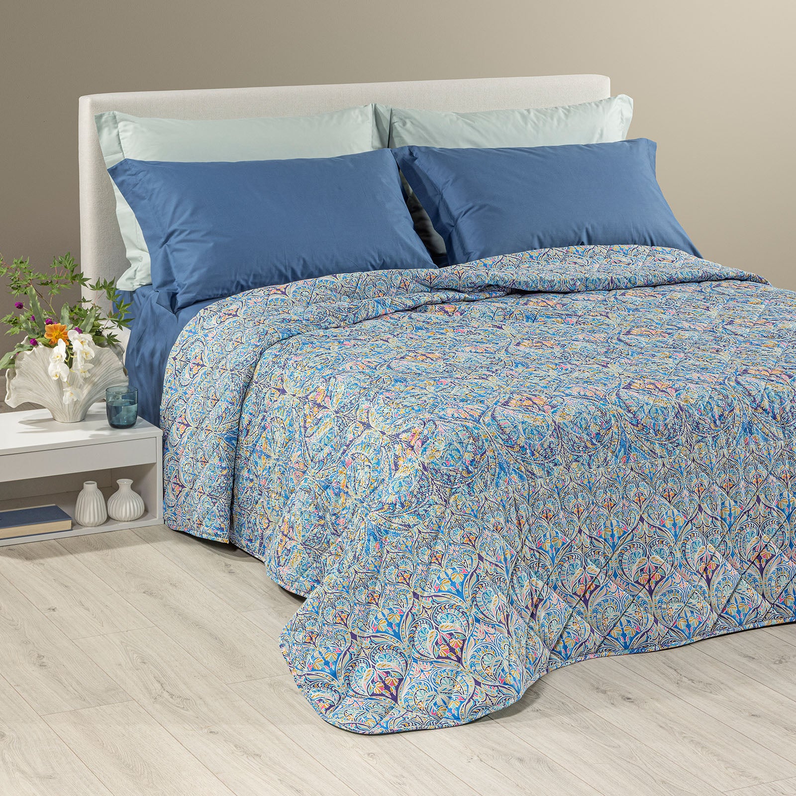 Copriletto Trapuntato In Cotone Virgin Matrimoniale Blu Caleffi