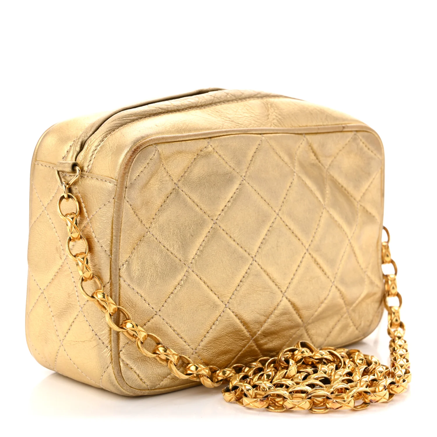Metallic Lambskin Quilted Camera Case Gold - Top Club