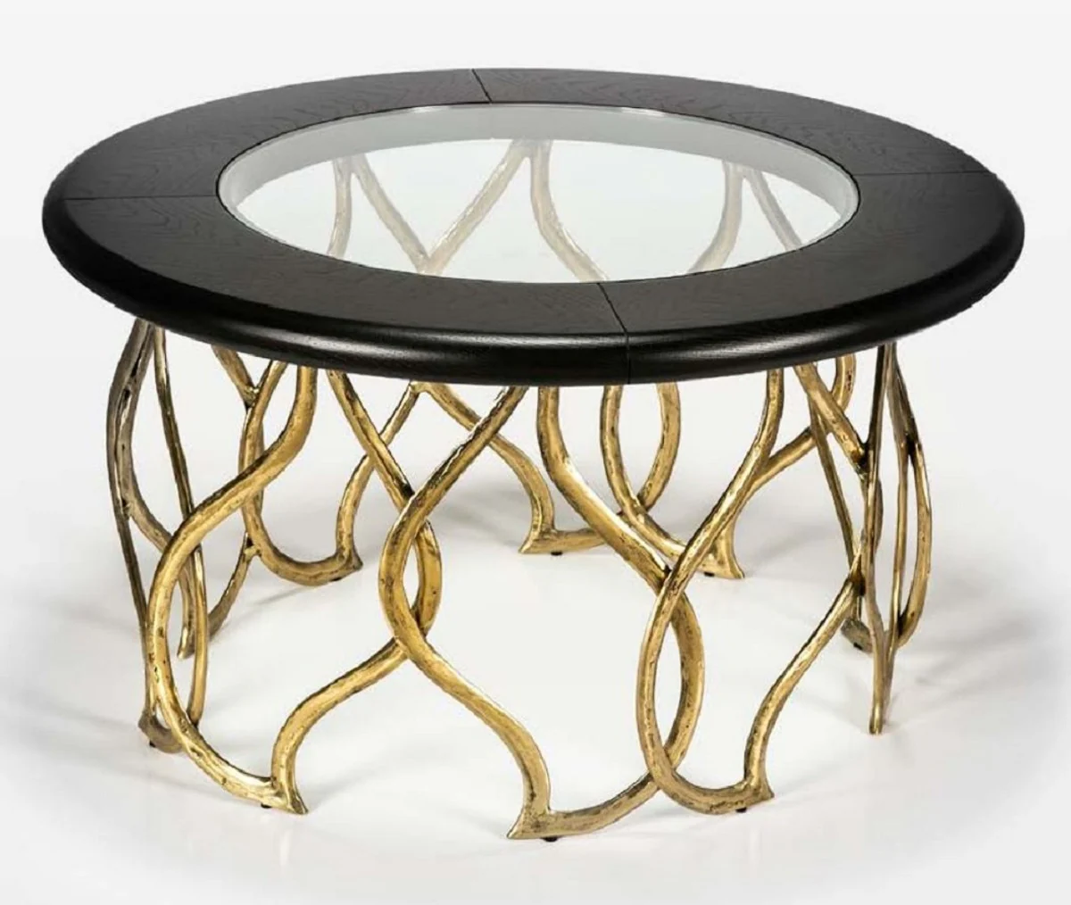 Luxury coffee table black / brass Ø 80 x H. 45 cm - Round living room table with glass top - Luxury living room furniture