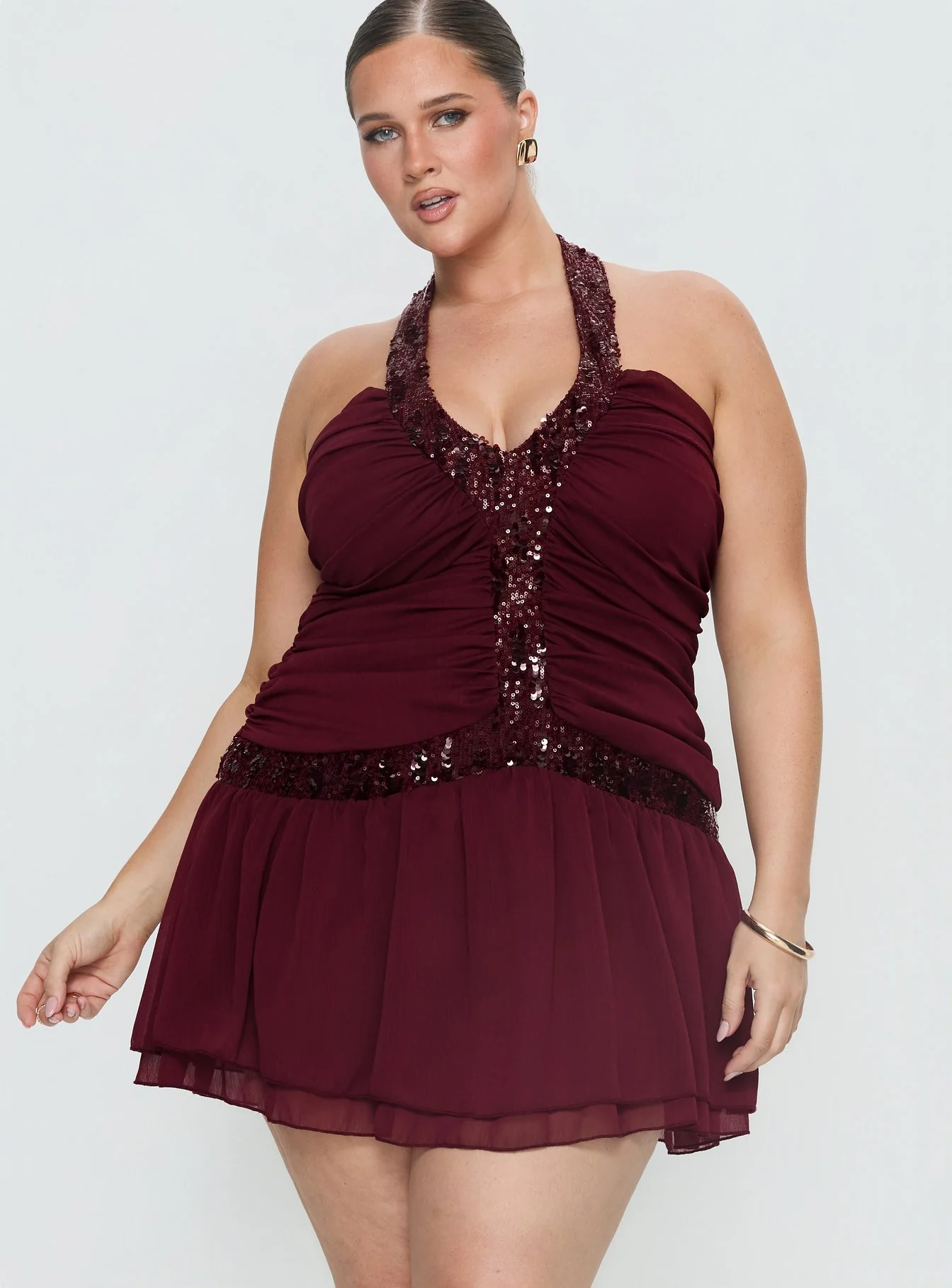 Aisleigh Sequin Halter Mini Dress Berry Curve