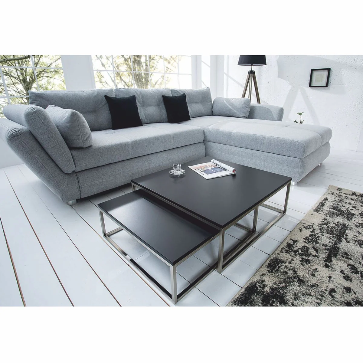 Coffee table set of 2 black / silver - living room furniture