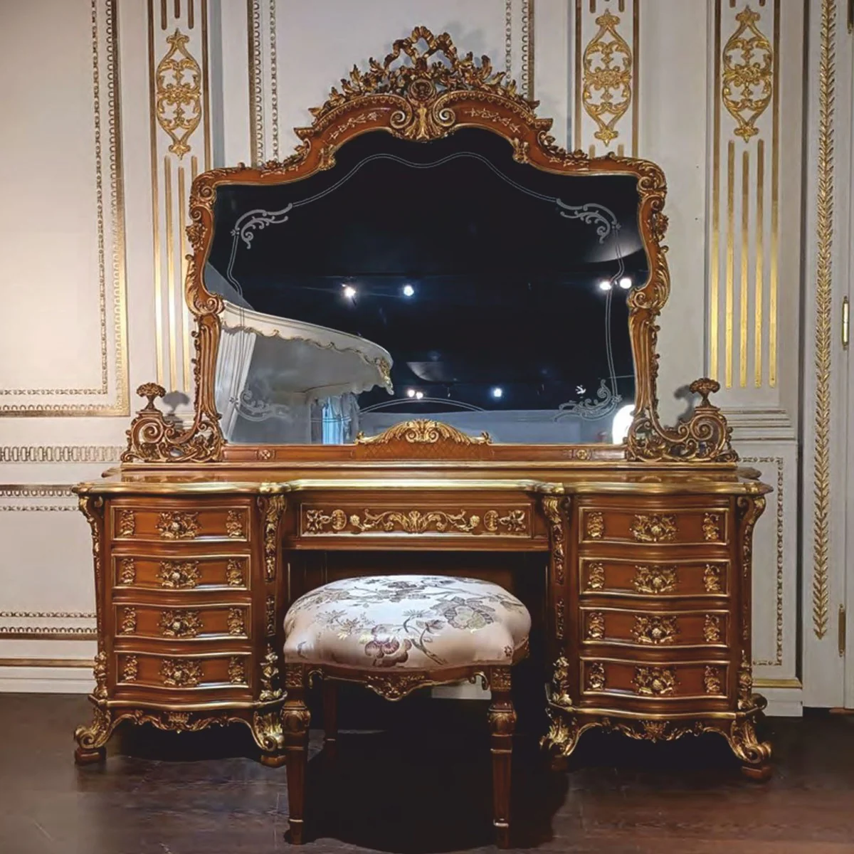 Luxury Baroque Dressing Table Set Brown / Gold - Made in Italy