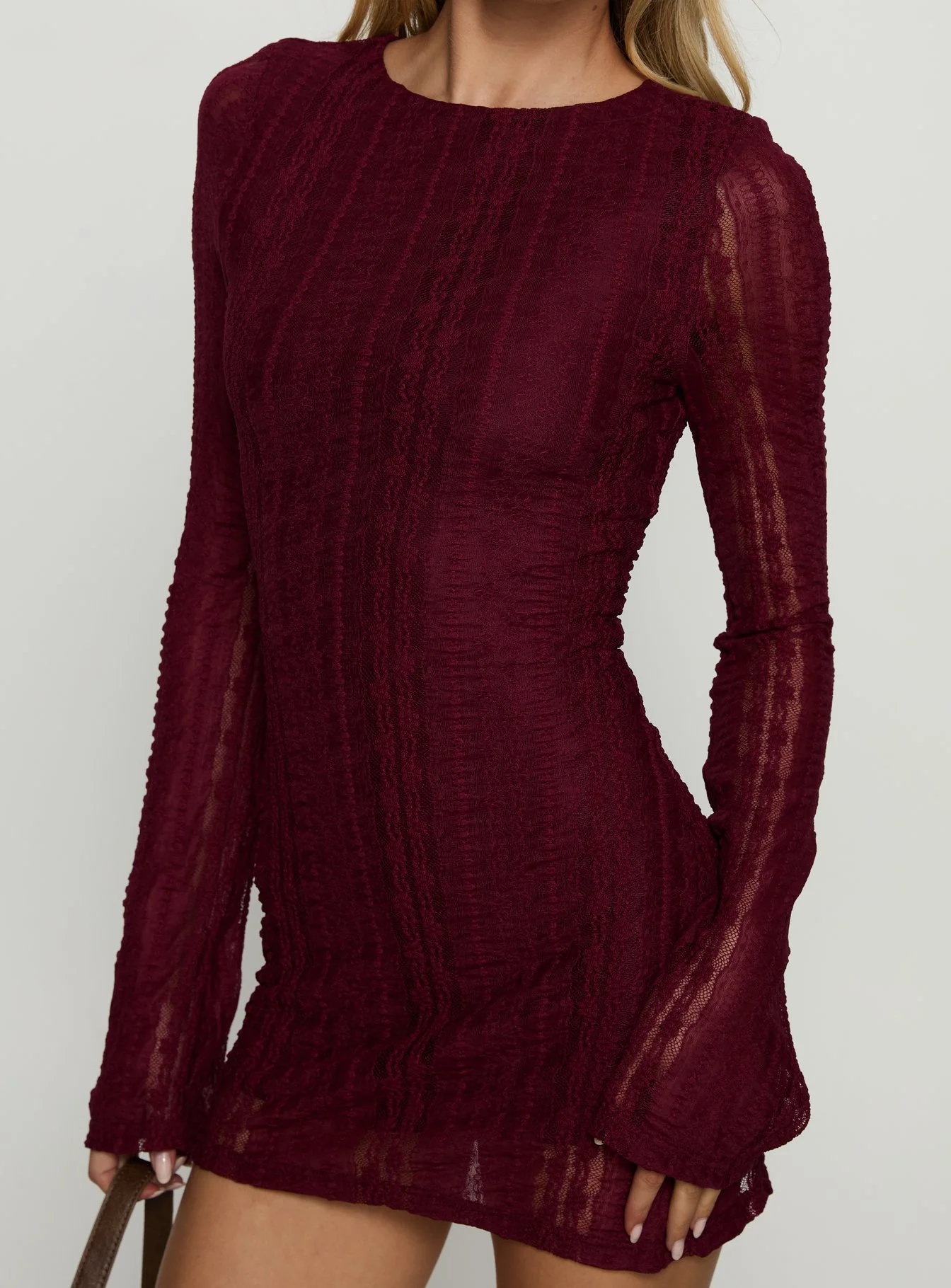 Delandra Long Sleeve Textured Playsuit Red