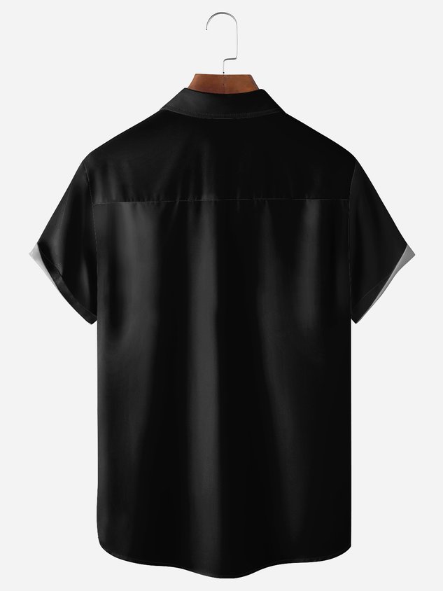 Halloween Bigfoot Chest Pocket Short Sleeve Casual Shirt