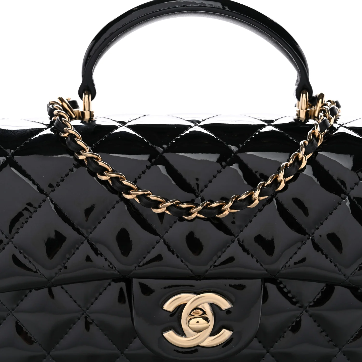 Patent Quilted Mini Top Handle Rectangular Flap Black - Top Club