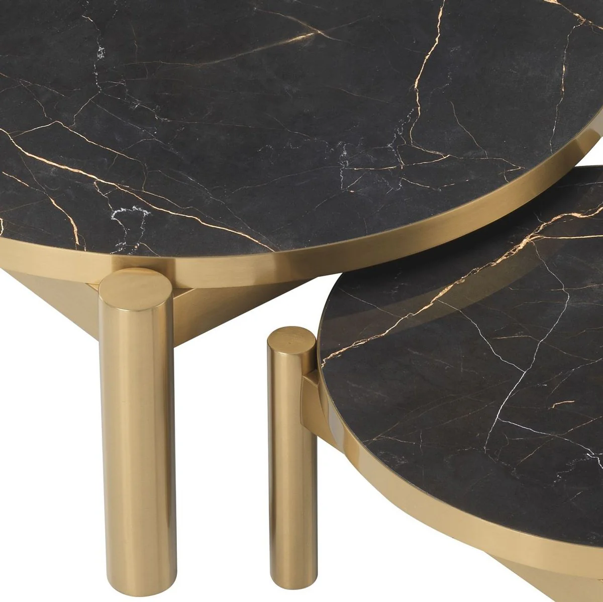 Luxury coffee table set brass / black - stainless steel living room tables with ceramic tops - luxury living room furniture