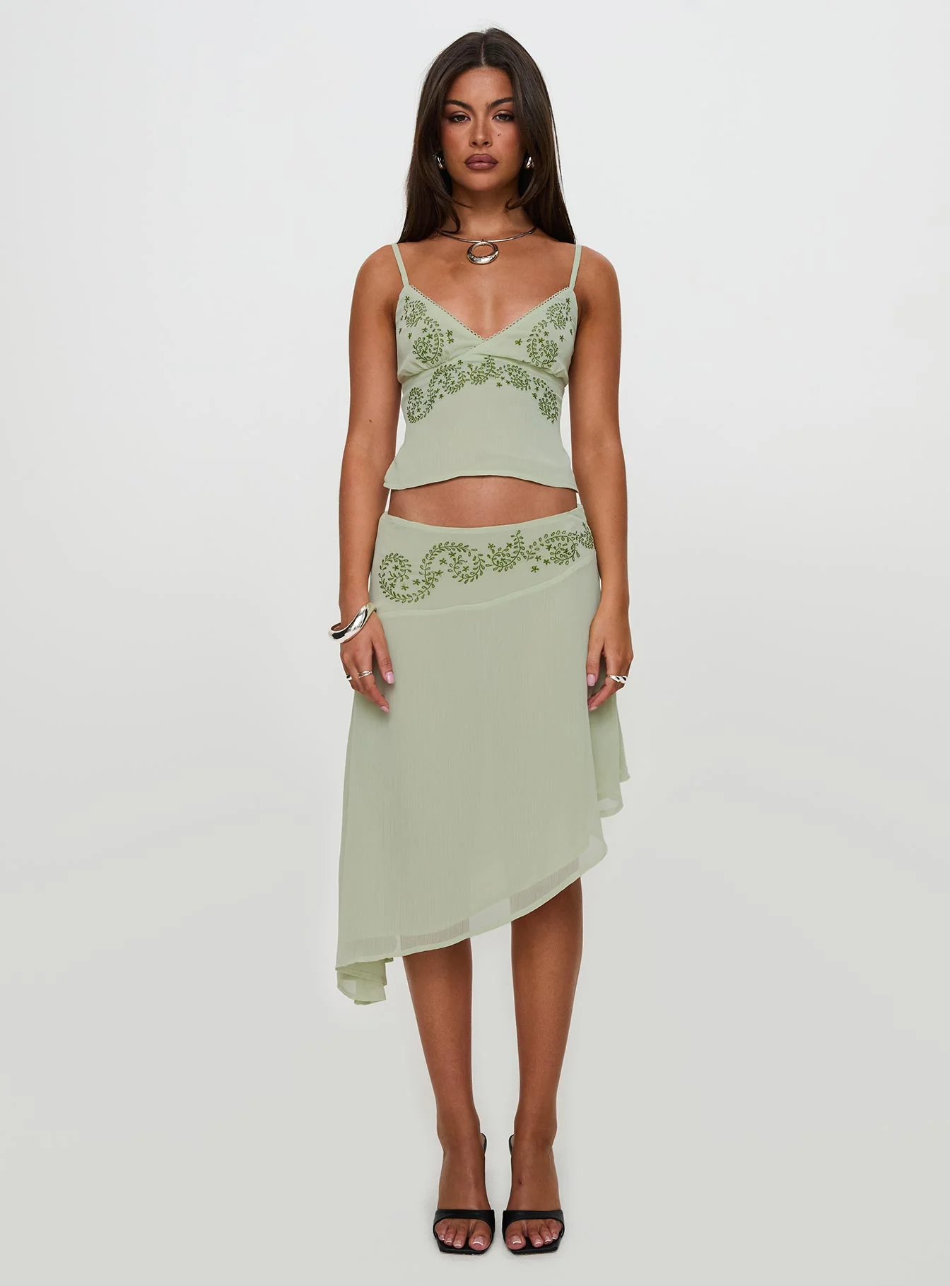 Pappilion Asymmetrical Midi Skirt Sage Petite