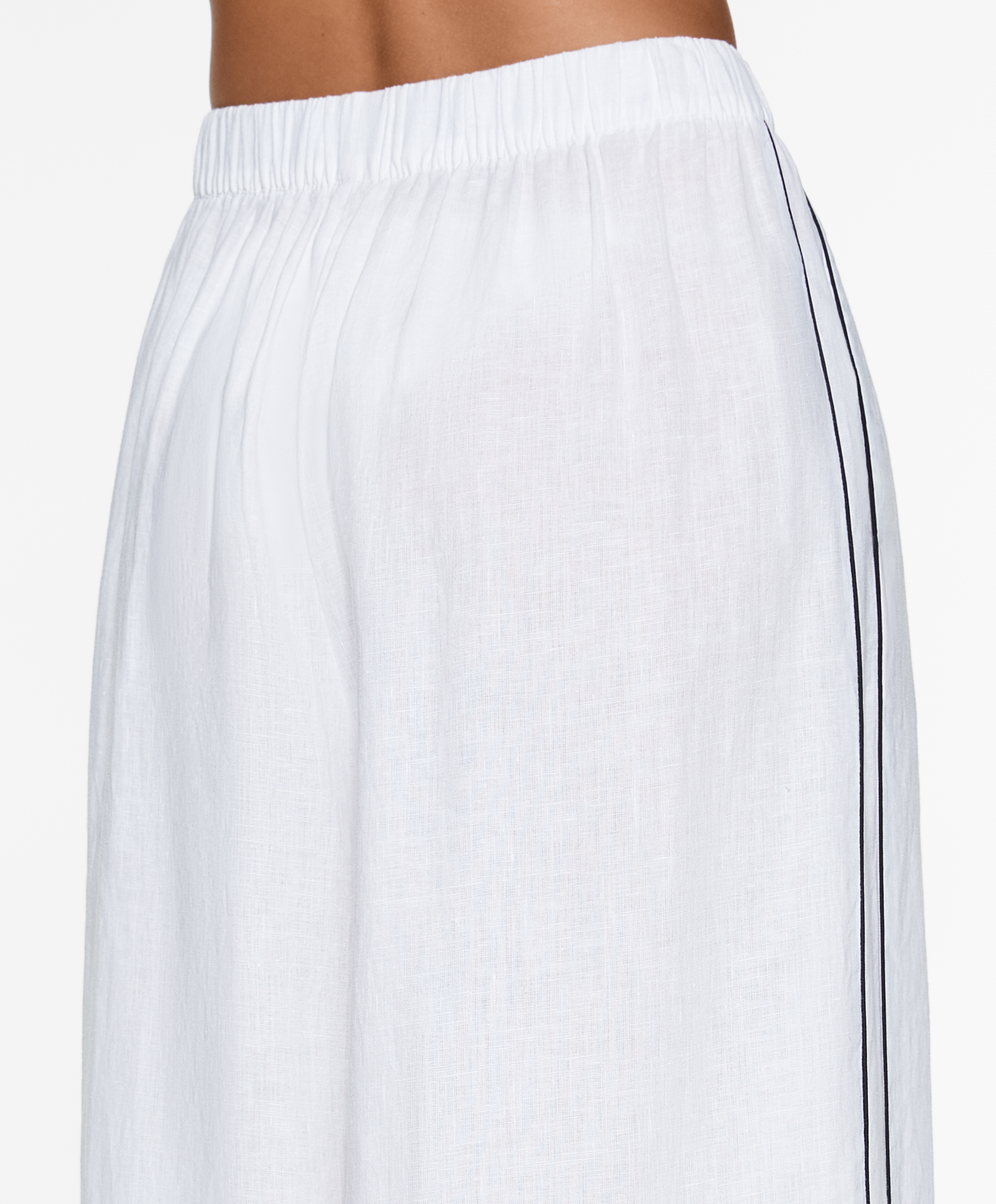 OYSHO 100% linen wide straight-leg trousers with piping