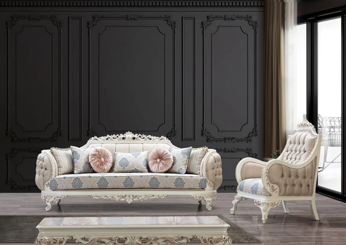 Luxury Baroque Coffee Table Cream White / Copper - Rectangular Baroque Style Living Room Table - Baroque Style Living Room Furniture - Baroque Furniture - Luxury Furniture in Baroque Style