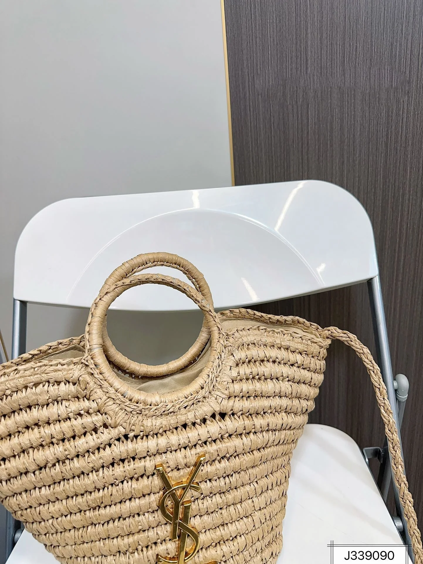 YSL SAINT LAURENT Raffia Woven Tote Bag For Summer Vacation Beach 30x20cm - Top Club