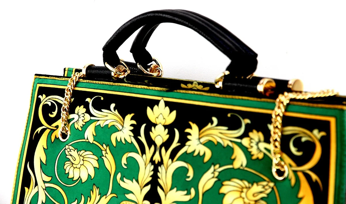 Pompöös by Luxus women's handbag Baroque Flowers with crown and rhinestones green / black / gold 43 x H. 43 cm - designed by Harald Glööckler