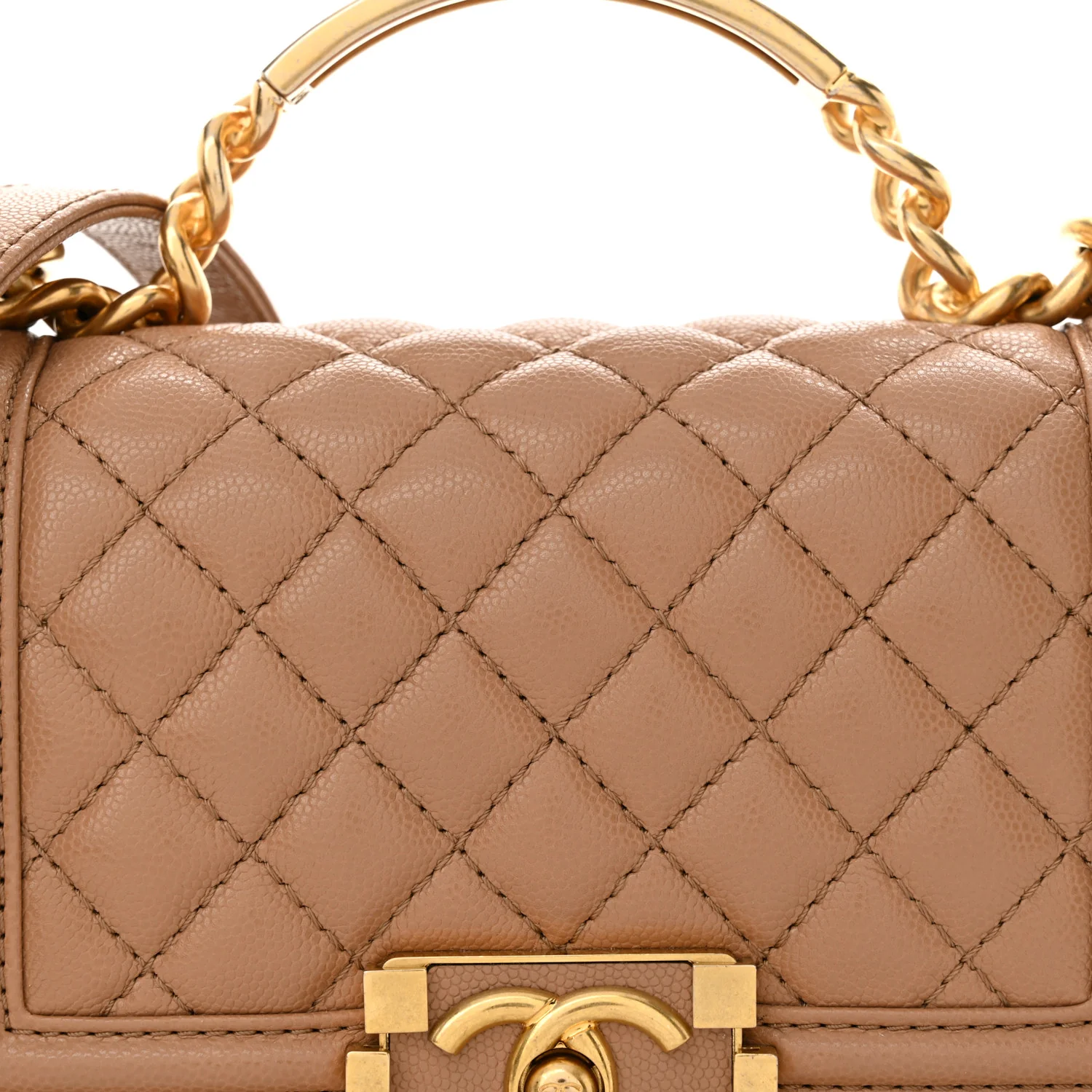 Caviar Quilted Small Top Handle Boy Flap Beige - Top Club