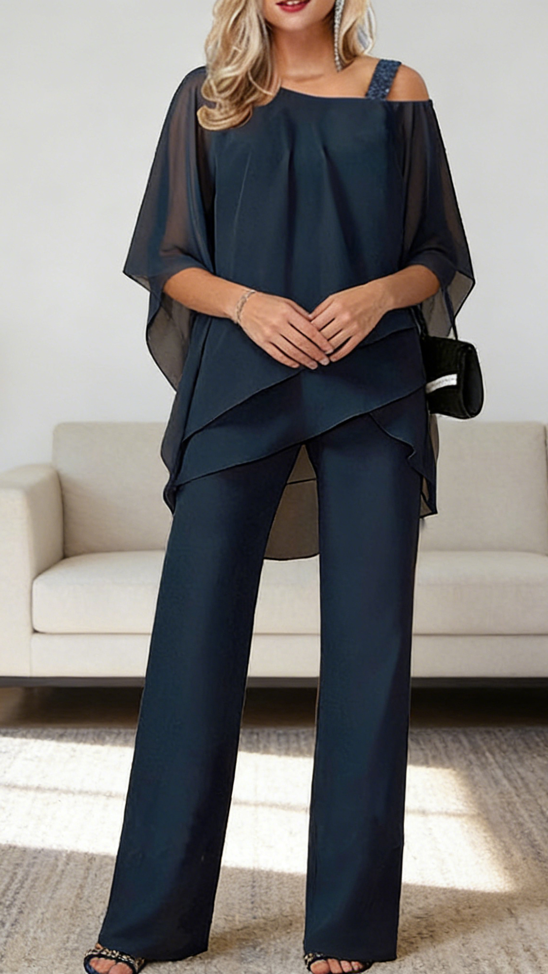 Elegant Layered Chiffon Top & Wide-Leg Pants Set - Nordfashionstorm - Women's Clothing, Fashion for You - Nordfashionstorm.com