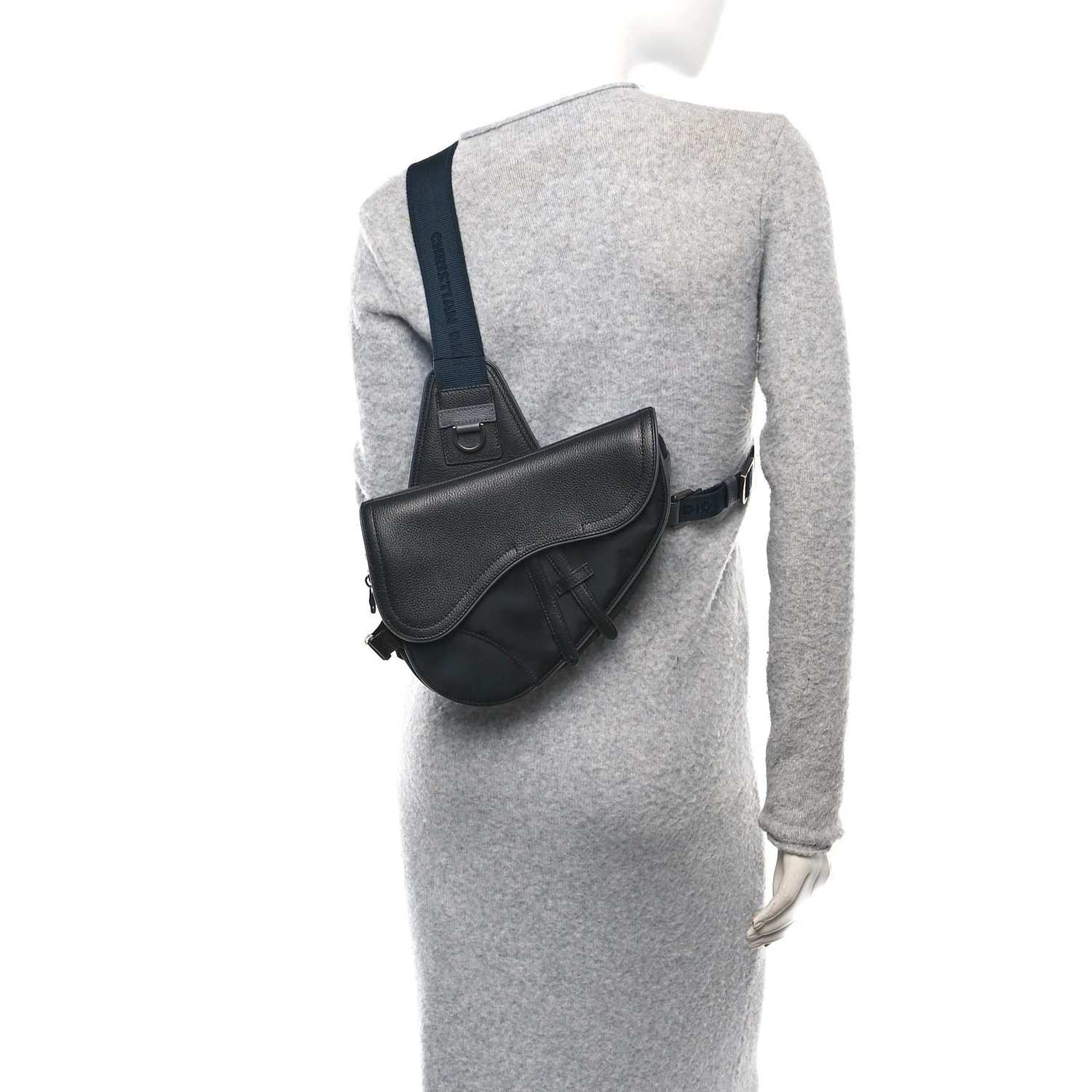 Nylon Grained Calfskin Saddle Bag Black Multicolor