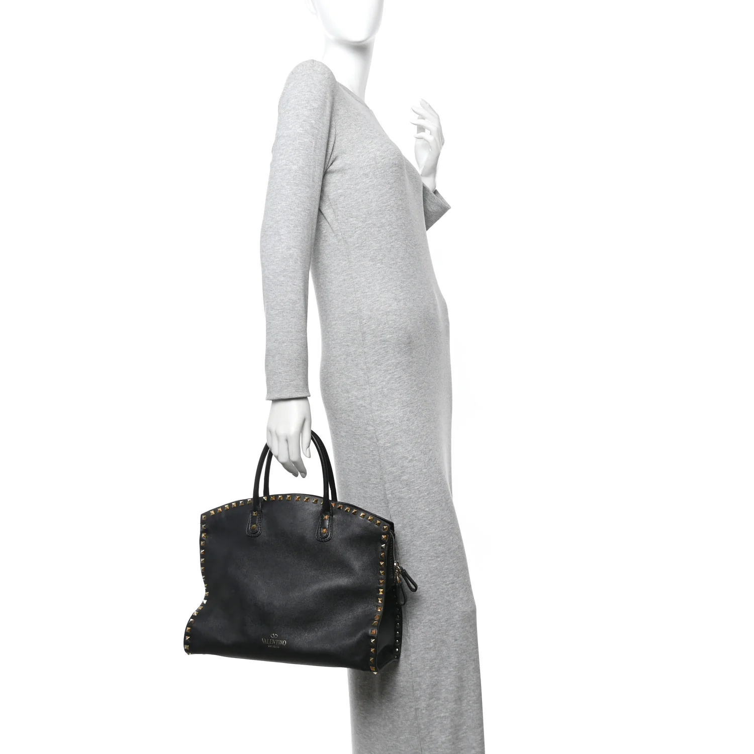Vitello Rockstud Dome Shopper Black