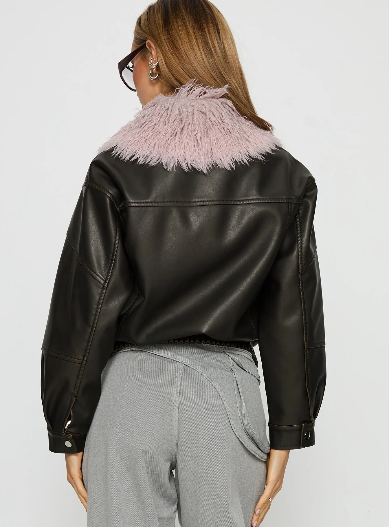 Brittanni Fluffy Collar Jacket Brown / Pink