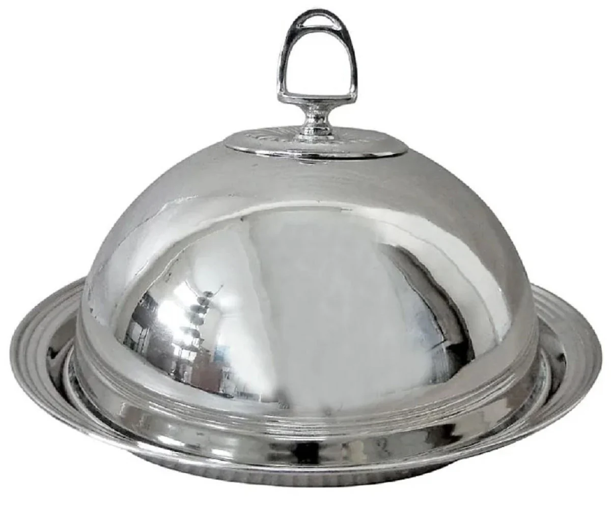 Art Nouveau serving bowl with lid silver Ø 30 x H. 19 cm - Round brass serving tray - Gastronomy accessories - Restaurant accessories - Hotel accessories